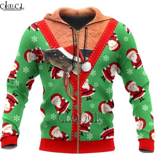 HX Fishing Fashion Autumn Hoodies Catfish Christmas 3D Printed Mens Sweatshirt Unisex Harajuku Zipper Pullover Casual Jacket