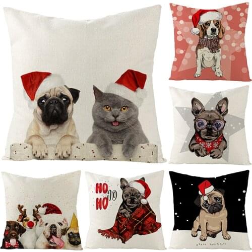Cute Dog Printing Cushion Cover Cartoon Pets Pillows Cases for Sofa Home Decoration Pillowcase Linen Throw Pillow Case 45X45CM