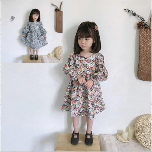 New Rural Children Spring Summer Floral Dress Baby Girls Dresses Trendy Kids Long Sleeve Ruffle Special Occasion High Quality