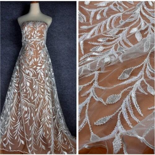 La Belleza 2019 new fashion design lace fabric peach, purple , off white , green beaded, sequin lace fabric 51'' width 1 yard