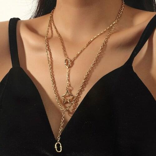 ORNAPEADIA New Long Necklace for Women Multilayer Thin Chain Pentagram Accessories Creative Necklace Wholesale