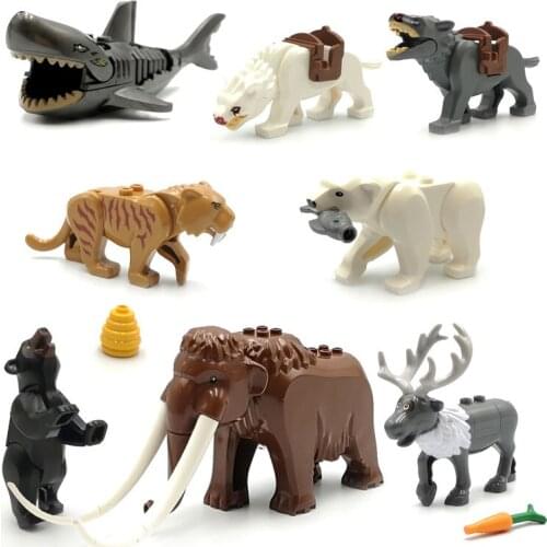 Single City Animals Accessories Building Blocks Bear Elephant Tiger Wolf Shark Compatible Bricks For Kids Gifts
