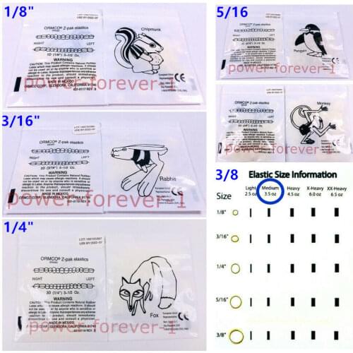 1000Pis ORMCO Zoo Elastics Bands Dental Z-pak Elastic Bands 3.5OZ Orthodontic Pack Yellow 1/8 3/16 1/4 5/16 3/8"