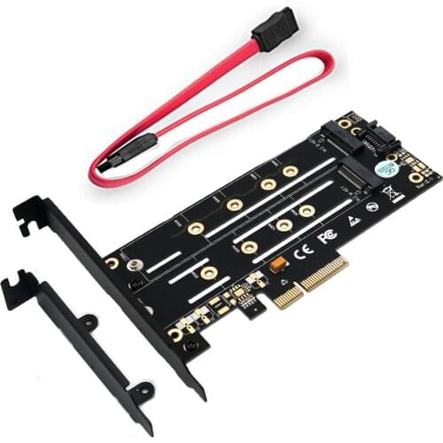 PCI-E M2 SATA Riser Adapter Card B-key + M-key M.2 NGFF + NVME Dual Interface PCIE Adapter For 2230 2242 2260 2280 22110 M.2 SSD