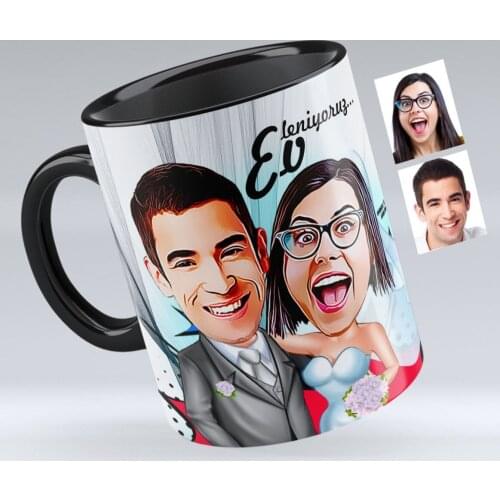 Personalized Maried Caricature Of Black Mug cup-5