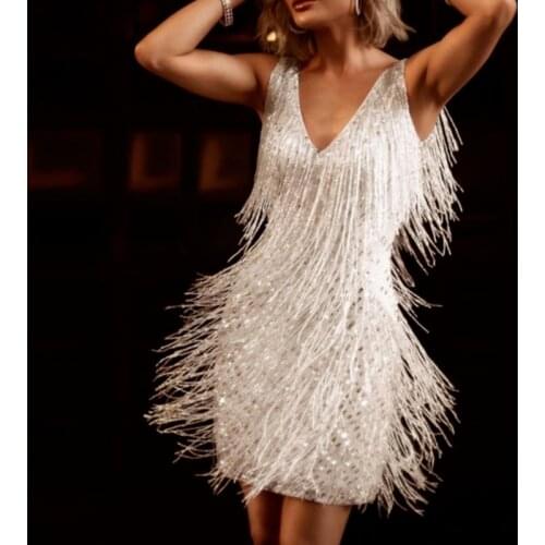 Fashion Fringe Bandage Bodycon Mini Dress Elegant Sleeveless Summer Dress White Dress Women Party Club Wear 2021 Vestido Mujer