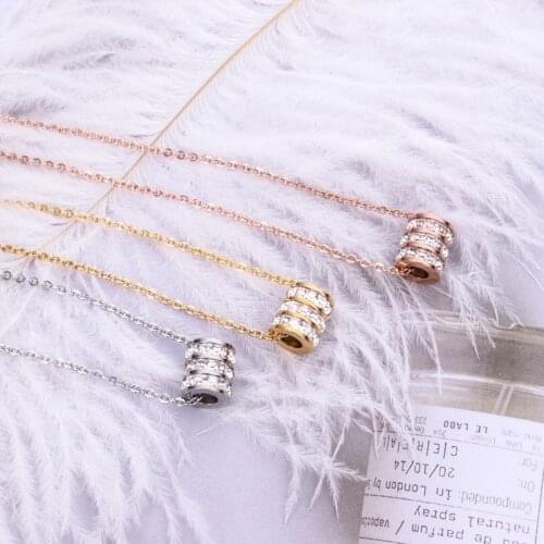 Hollow Three Rhinestone Necklace Titanium steel Cubic Zirconia Gold color girls Neck collarbone chain necklace