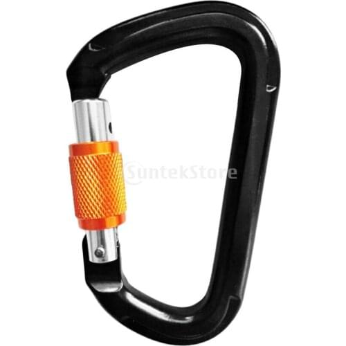 Durable 28KN Aluminum Screw Lock Carabiner Black for Outdoor Rock Climbing Rappelling Rescue