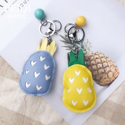Banana pineapple simple and lovely fruit key chain creative bag pendant PU leather lovers key chain wholesale