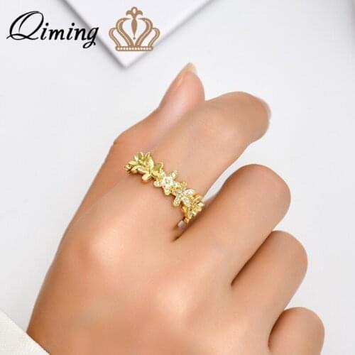 QIMING Cute Daisy Flower Rings For Women Girls Adjustable Open Wedding Engagement Jewelry Bague Finger Crystal Rings