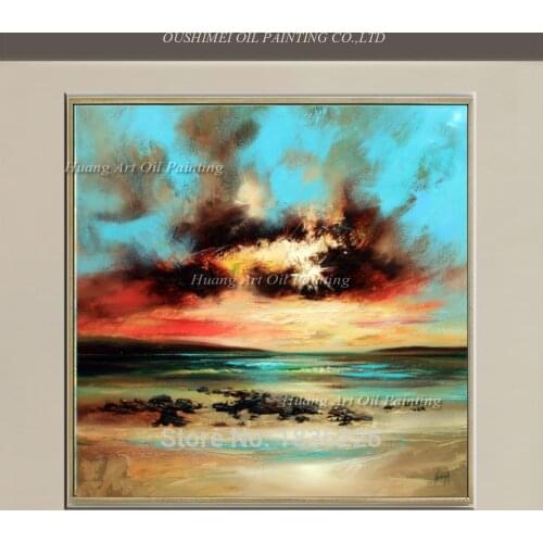 Hand Painted Modern Abstract Sunrise Seacape Oil Painting Decorative Landscape Painting On Canvas For Living Room Wall Decor