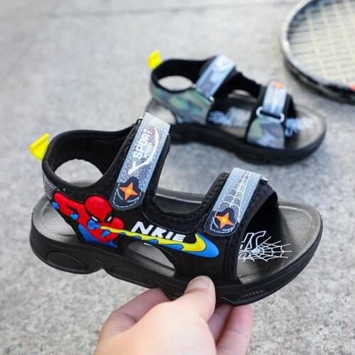 New Summer Boy Sandals Spider-Man Boys Beach Shoes Student Casual Soft-soled Lightweight Open-toe Childrens Sandals Sports Style
