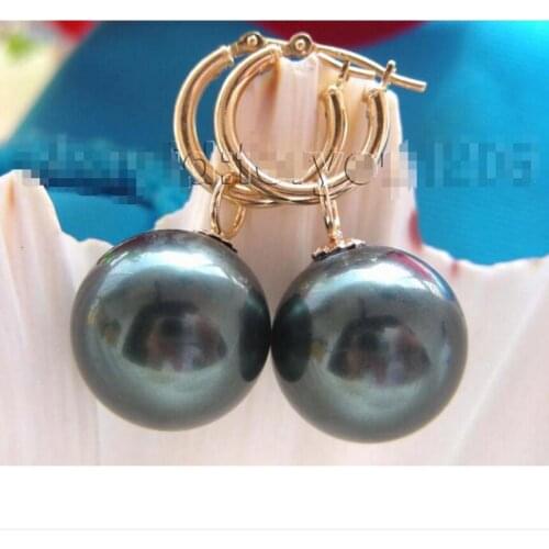 Free Shipping Natural 16mm Tahiti Black Sea Shell Pearl Earrings