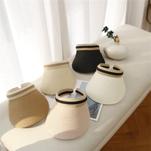 2021 New Womens Sun Hats Handmade Straw Visor Caps Summer Hat Empty Top Beach Hat Fashion Woman Girls Anti-UV Outdoor Casual