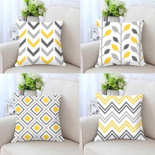 Modern Minimalist Yellow Gray Geometric Cushion Cover Vintage Home Decor Triangle Hipster Pattern Pillow Case Double Sides Print