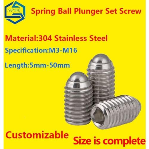 Spring Ball Plunger Set Screw Hex Hexagon Socket Ball Point Set Screw Ball-Point Spring Ball Plunger Grub Point Set Screw 304
