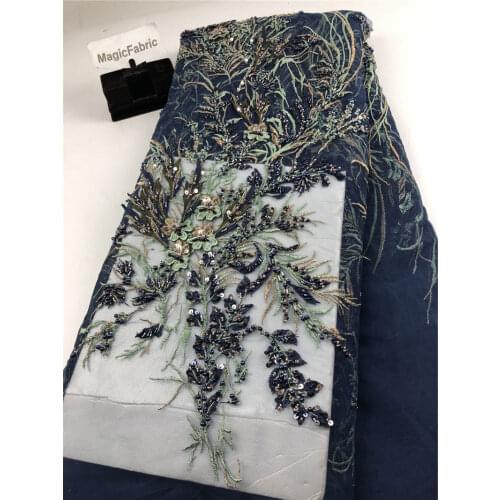 High Quality French Net Wedding Lace Fabric With Stone New Nigeria Beaded Guipure Tulle Sewing Evening Dress H0142