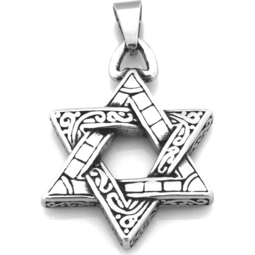 FANSSTEEL Stainless Steel Jewelry star of David Jewish hexagram star Pendant FSP17W72