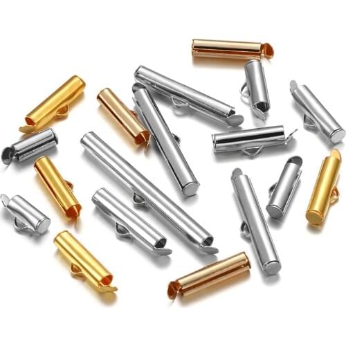 30-50Pcs Crimp End Beads Beading Slide On End Clasp Buckles Tubes Slider End Caps Connectors For DIY Jewelry Making Accessories