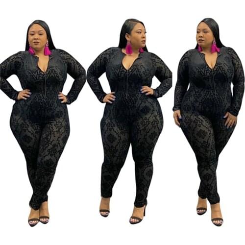 Women 's Fashion Plus Size Casual Bodysuit Zipper Jumpsuit Ages 18-35 Years Old Woudeyou Chiffon Regular Full Length Cotton