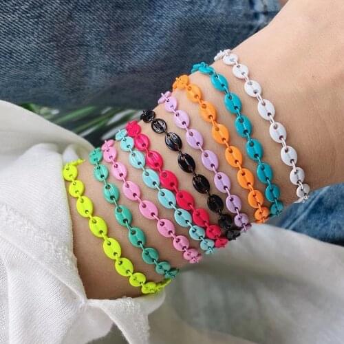10PCS, Copper Coffee Beans Link Chain Colorful Bracelet for Women Fashion Jewelry Gifts Wristband