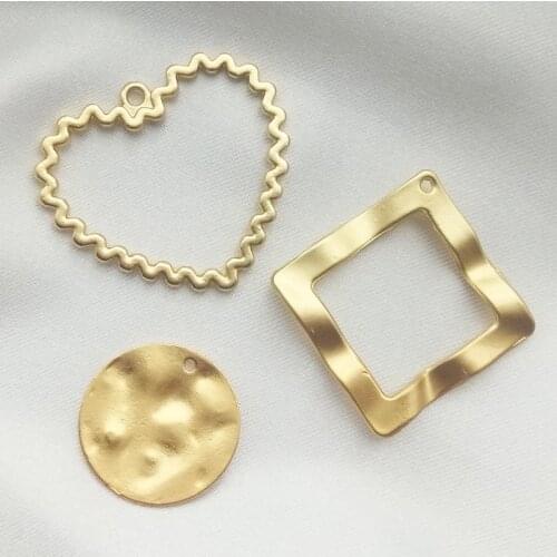 10pcs Matt Gold Charms Irregular Heart Round Pendant for DIY Earrings Jewelry Making Accessories