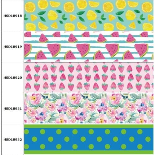 10yard Lemon Watermelon Cartoon Printed Grosgrain Ribbon Accessory Hairbow Headwear Decoration DIY Wholesale OEM 38MM 75MM