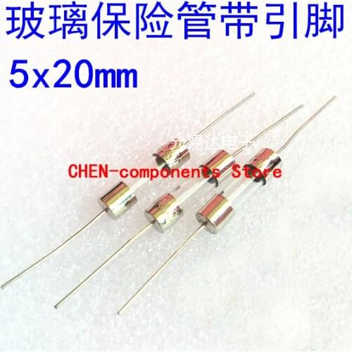 20PCS Glass fuse with pins 5*20 0.5A/1A/2A/3A/4A/5A/6.3A/8A/10A/12A/15A/20A