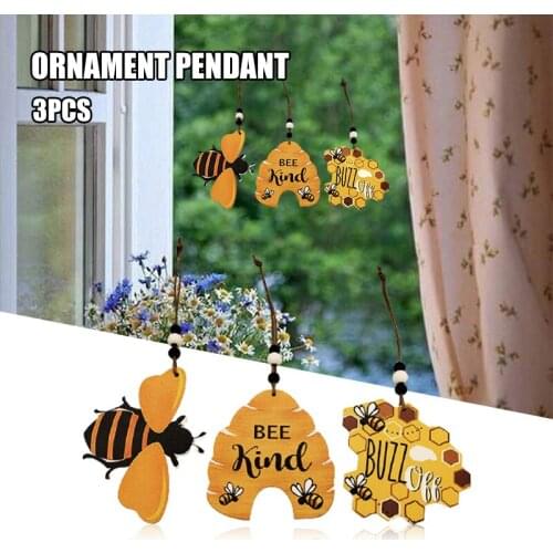 Bee Festival Decoration Pendant Pastoral Style Wooden Beehive Ornaments Bee Crafts Boxwood Material 3pcs GQ