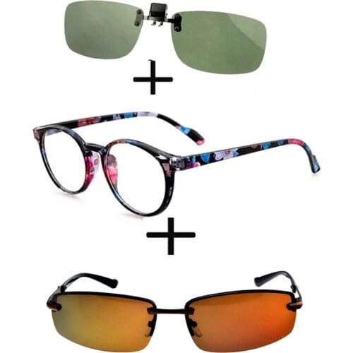 3Pcs!!! Retro New Trend Reading Glasses Men Women Eyewear Glasses + Round Polarized Sunglasses Sports Metal + Sunglasses Clip