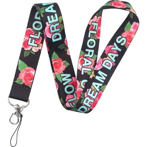 30pcs Rose flowers Lanyards Cool Neck Strap webbings ribbons Phone Keys ID Card Holder Lanyard For Keys DIY Hang Ropes