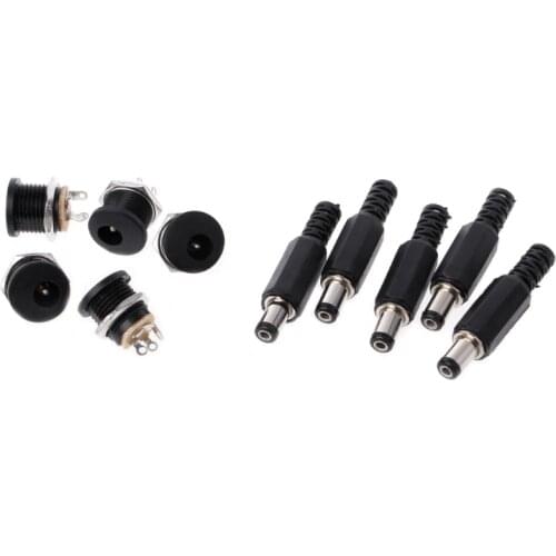 5Pcs 5.5mm x 2.1mm Male DC Power Plug Connector+5Pcs Screw Lock Female Panel Socket Mount Adapter Drop Ship