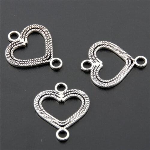 50pcs Silver Color Charms Hollow Heart Pendants Connector For Jewelry Making Findings Bracelets Handmade A2688