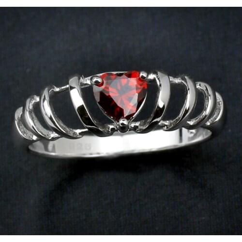 925 Sterling Silver Ring High Quality Heart-shape Red CZ Rhodium Plated Unique Gift for Wife R663