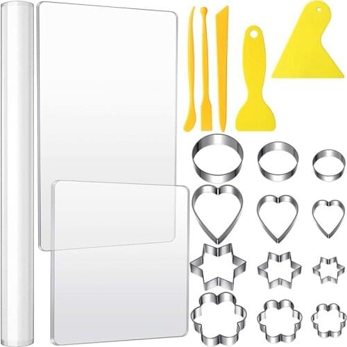 ABSF 20 Pieces Clay Tool Kit Clay Roller,Backing Board, Geometric Shape Cutter,Clay Modeling Tool for DIY Clay Sculpting