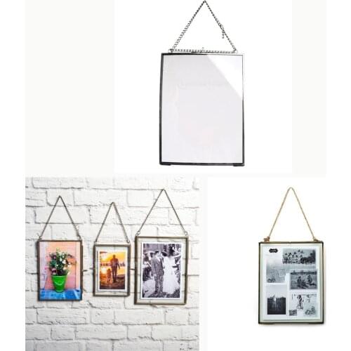 Antique Photo Picture Frame Black Rectangle Wall Hanging Metal Brass Glass Photo Picture Vintage Portrait Frame DIY Home Decor