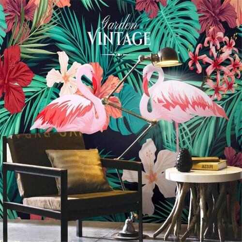 Milofi custom large wallpaper wall covering Nordic hand-painted tropical flamingo sofa TV background wall painting