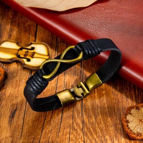 Fashion Retro Hand Woven Leather Bracelet Punk Trend Men Infinite Symbol Bracelet Hip Hop Street Men Motorcycle Party Jewelry