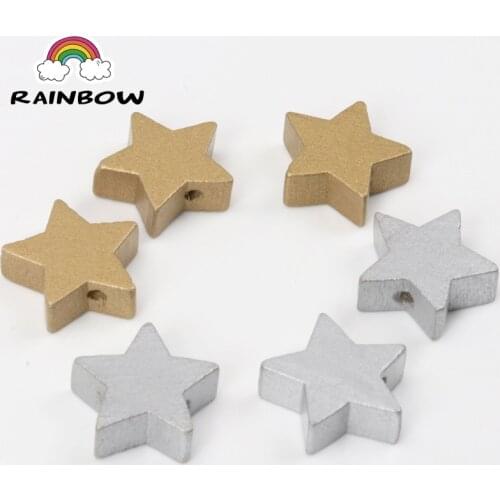 Natural Wooden Material Gold Star Shape Wooden Spacer Beads For Jewelry Making Kids DIY 19mm 20pcs