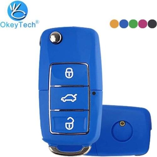 OkeyTech for VW Seat Skoda Jetta Golf Passat Beetle Polo Bora Octavia Key Shell 3 Button Flip Folding Remote Car Key Cover Case