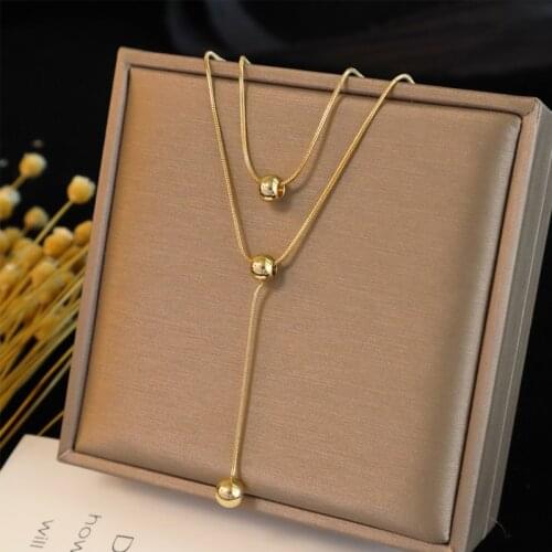 Titanium steel New fashion jewelry 2 layer Gold Ball choker snake necklace nice gift for women girl