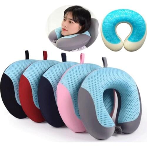 100% Pure Memory Foam Travel Pillow Comfortable & Breathable Cover Neck Care Gel Pillow Airplane Portable Cooling Pillow