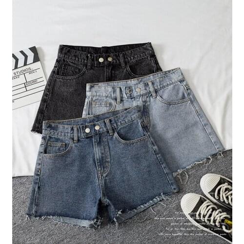 Denim shorts womens raw-edge 2021 summer new Korean style high-waist loose thin a-line hot pants torn raw-edge wide-leg pants