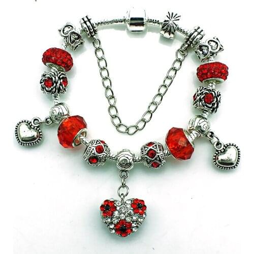 JINGLANG New Fashion Silver Plated Rhinestone Beaded Infinity Chain Heart Charm Bracelets DIY Creative Jewelry
