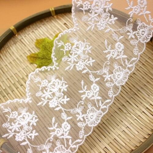 Free shipping 11cm Width (3yds/lot) white mesh Hight quality lace fabrics embroidered flower lace trim SC480