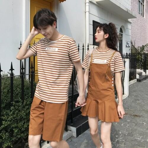 [Minority Design & Different matching Clothes] Matching short sleeve stripes couples clothing couples clothes