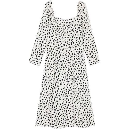 XNWM Fashion Split midi dress Vintage Dot Print Dress women France Chiffon vestidos mujer jupe za dress 2020