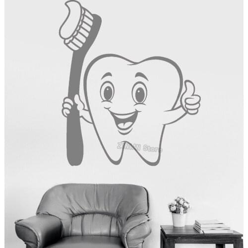 Cartoon Tooth Toothbrush Wall Decals Removable Art Mural Dental Care Decal Bathroom Decorative Home Decor Wallpaper H255