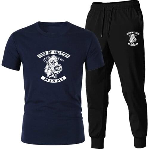 2021 Mens Sports Suit Pure Cotton T-shirt + Trousers Two-piece Solid Color Printing Men/women Casual Outdoor Mens Sportswear