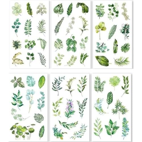 6pcs/set Cute Green Leaf Sticker Paper Scrapbooking Journal Album Decorative Korean Stickers Planner Stickers